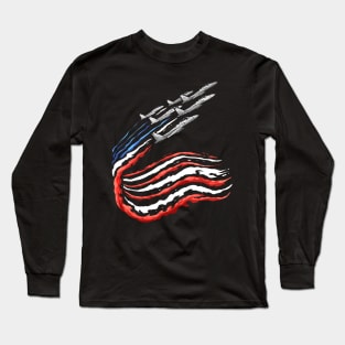 Aircraft emit colored smoke in US flag colors Long Sleeve T-Shirt